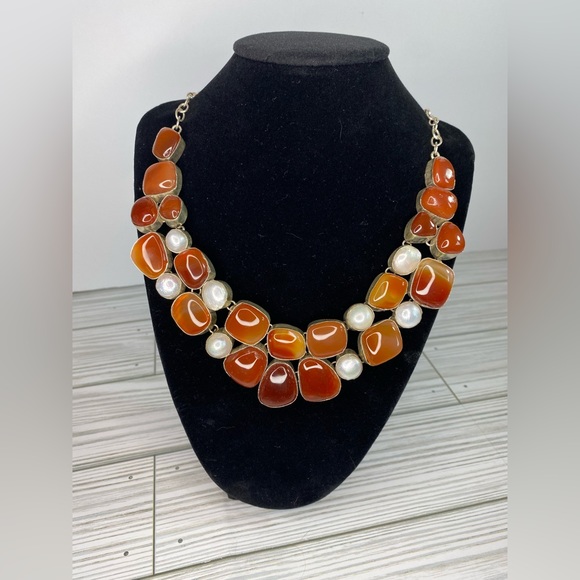 Beautiful Handmade Carnelian and Pearl Necklace - Picture 1 of 7
